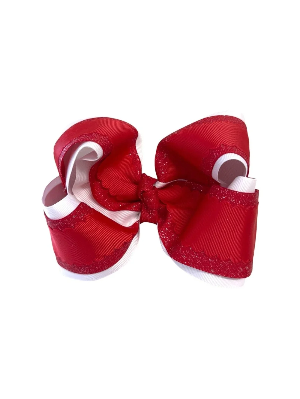 Red Glitter Scalloped Hair Bow | 5.5 Inch Stiffened Boutique Bow |